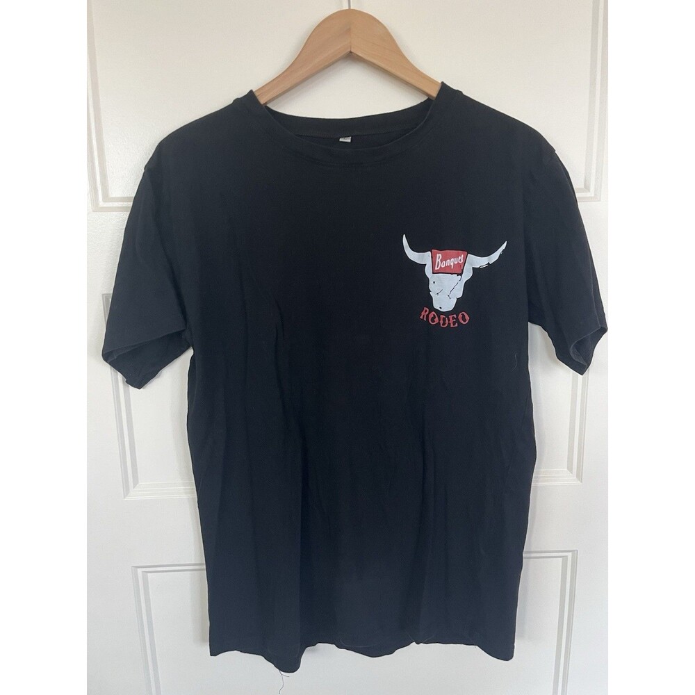 Coors Beer Rodeo Steer Skull Graphic T-Shirt Black Western Cowboy Men's Large